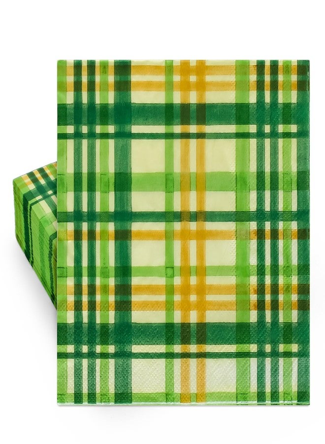 JarThenaAMCS مناديل ورقية من JarThenaAMCS، 80 ورقة، بنقشة مربعات خضراء وصفراء، مناديل ورقية للاستخدام مرة واحدة، بنقشة مربعات مزخرفة، مثالية لحفلات غداء وعشاء عيد القديس باتريك، ولتزيين الطاولات. - Image 1